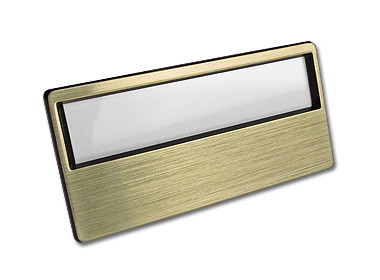 Poręczny isentyfikator z wymienną karteczką w kolorze złotym i z okienkiem